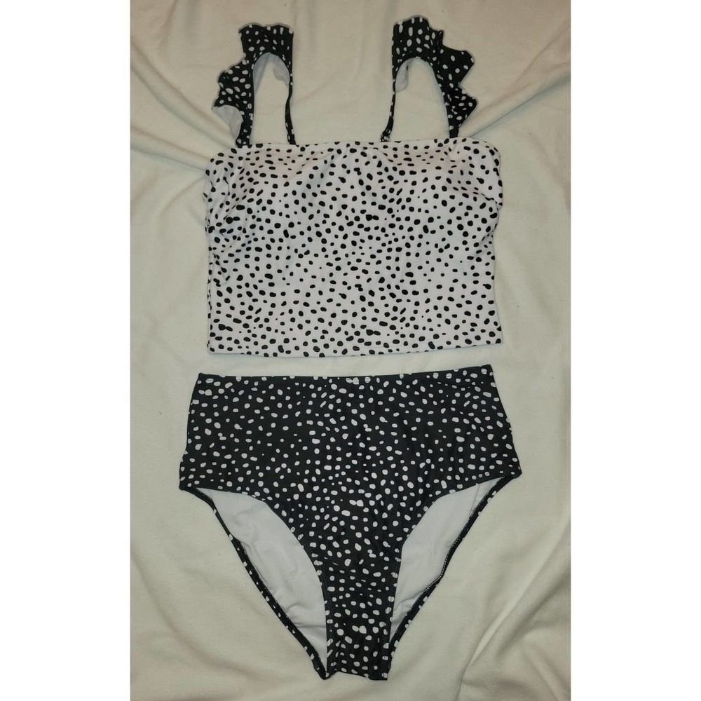 NWOT Tankini Bikini large, black and white polka dots